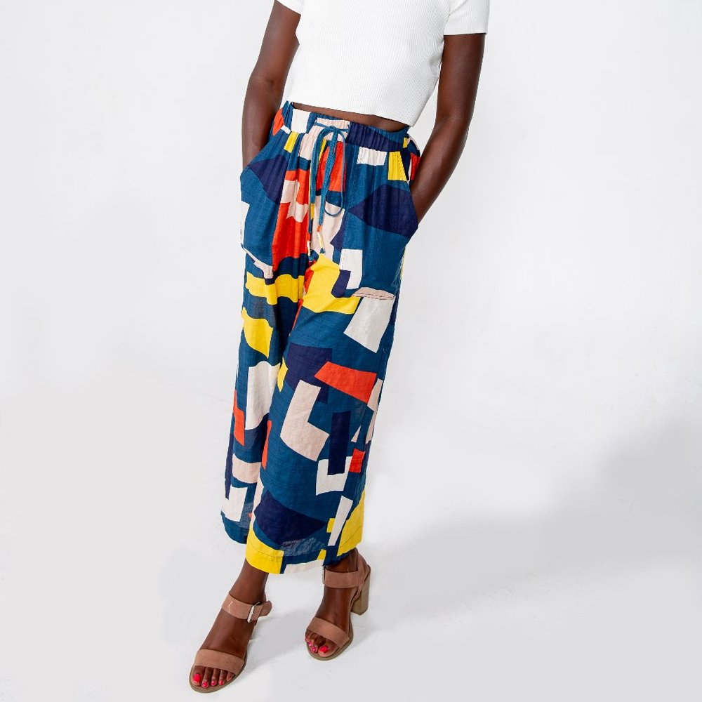 Colorful Geo Print Wide Leg Pants